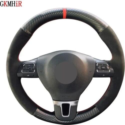 DIY Soft Black Carbon Fiber Suede Car Steering Wheel Cover For Volkswagen VW Gol Tiguan Passat B7 Passat CC Touran Jetta Mk6