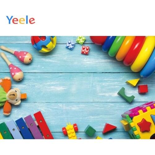 Blue Wooden Puppets And Educational Toys Decoration Baby Birthday Party Photocall Photographic Background For Photo Studio