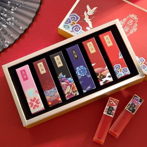 LVHOU Retro lipstick Long-lasting moisturizing non-stick cup 6 Pack Velvet Mist Matte Lip Glaze Set Lip Glaze Lipstick