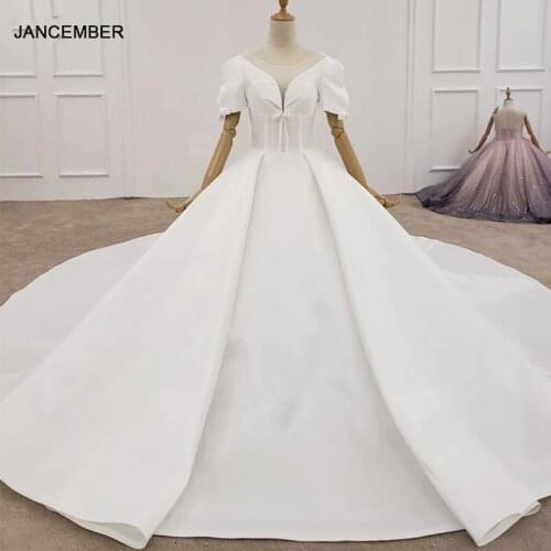 HTL1372 Deep V Wedding Dress Half Sleeve Luxury Wedding Dress Front And Cuff With Bow Wedding Gowns Ball trouwjurken