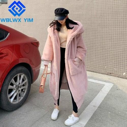 Faux Rex Rabbit Fur Jacket Women High Quality Winter Coat Fashion Hooded Faux Fur Coat Thick Warm Loose Long Plush Coats Female