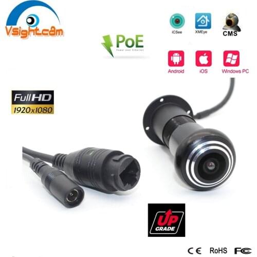 Upgrade Home Security 1080P HD POE Power Door Eye Hole IP Camera 1.66mm FishEye Lens CCTV Mini Network Web POE Camera XMEye