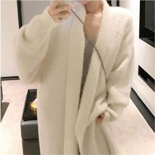 New Autumn Winter Warm Soft Mohair Mink Knitted Cardigan Women Fashion Long Sweater Long Sleeve Loose Casual Fairy Knitwear Coat