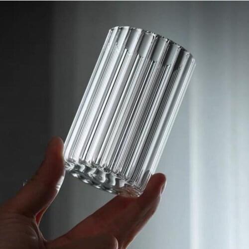 Coffer Cups Vertical Pattern Glass Single-Layer Thick Ins Wind Household Drinking Cup Heat-Resistant Tea Mugs Transparent Mug