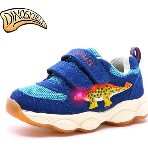 2018 Fashion Spring Summer Cool Dinosaur Boys Shoes Breathable Casual Children Shoes Dinosaur Eye Flashing Light Sneakers