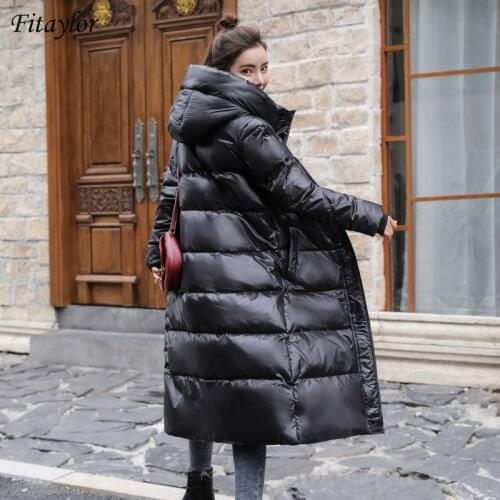 Fitaylor Winter Hooded Long Jacket Women White Duck Down Coat Warm Thick Parkas Female Hight Quality Black Overcoat Snow Outwear