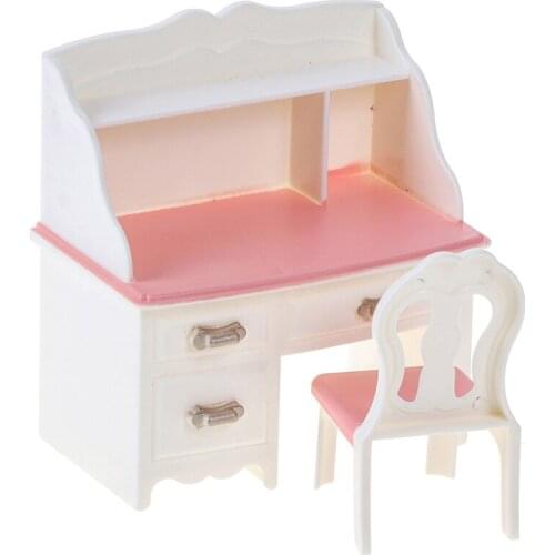 1set Mini 1/12 Dollhouse Miniature Dressing Table Model Desk Chair Furniture for Bedroom Dolls Make-up Toys