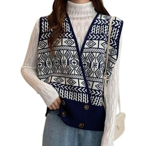 Retro Fashion Casual Womens Vests Cardigan Sweater Fall Vest Coat Vest Average Size Sleeveless Knit Womens Wear