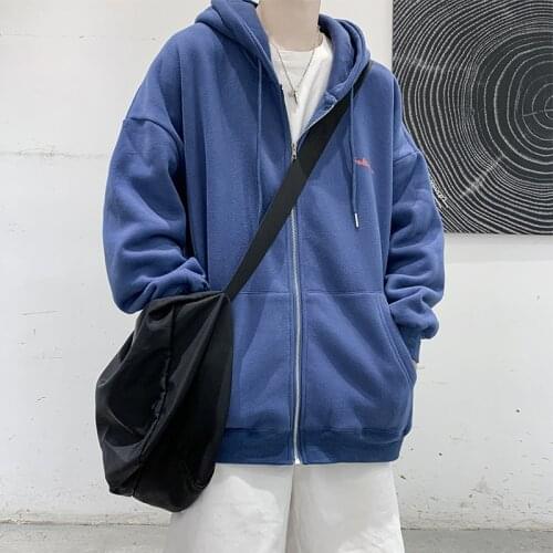 Male Couple Pocket Solid Clothing Men Harajuku Zipper Up Hooded Hoodies 2021 Mens Korean Fashions Colorfuls Sweatshirts