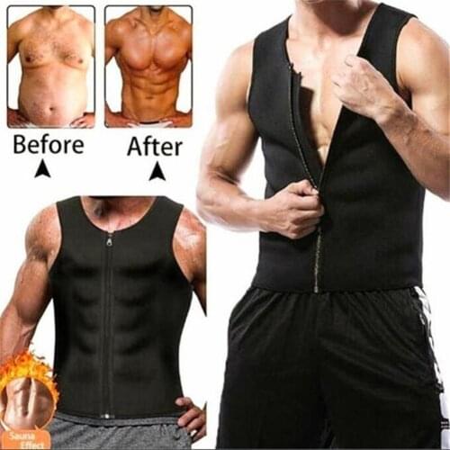 Men Waist Slimming Trainer Muscle Building Tank Top Zipper Vest Neoprene Vest Sweat Shirt Body Trainer Shapewear Men Top Shapers