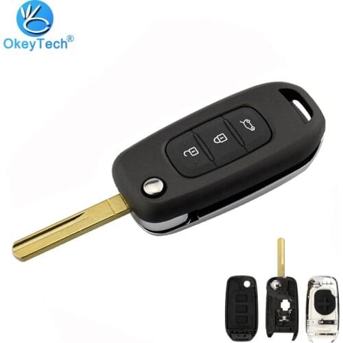 OkeyTech for Renault Remote Auto Car Key Shell Flip Folding Cover Case Replacement Fob Accessories 3 Button for Renault XP Megan