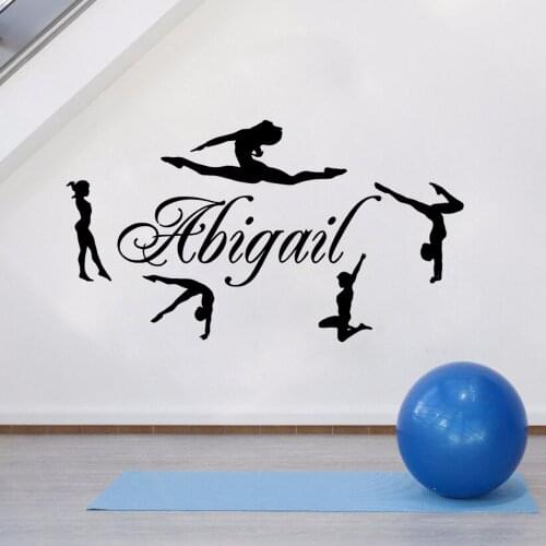 Personalized Name & Gymnasts Vinyl Wall Decals Custom Girls Name Gymnastics Wall Stickers Vinyl Removable FM-22