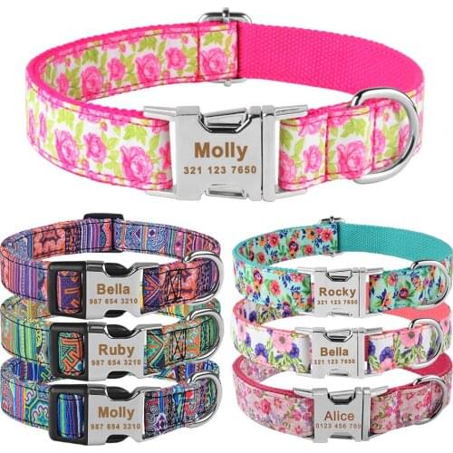 Adjustable Nylon Custom Free Nameplate Dog Collar Printed ID Tag Puppy Small Large Medium Engraved Pet information Dogs Collars