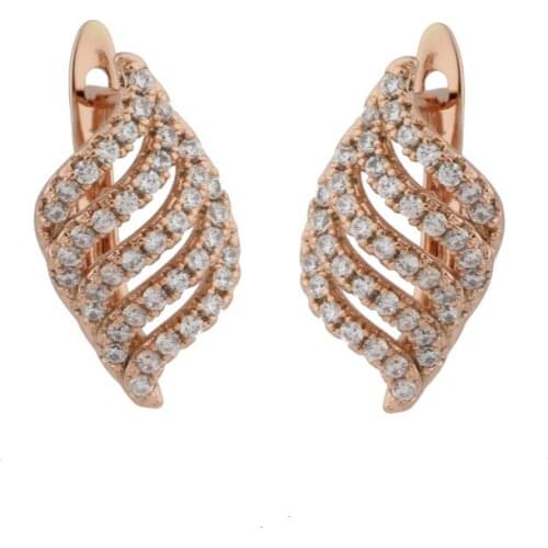 Luxury AAA Cubic Zirconia Stud Earrings Hollow 585 Rose Gold Color Plant Flower Earrings For Women jewelry 2020