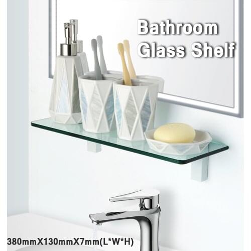 Bathroom Glass Shelf Shower Shelf Shower Shelf Wall Mount Storage 7MM Tempered Glass Shelf Bracket Bathroom Accessory