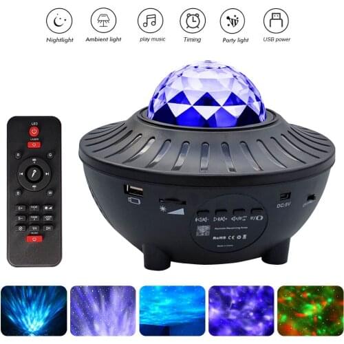 USB LED Star Night Light Music Starry Water Wave LED Projector Light Bluetooth Projector Sound-Activated Projector Light Decor