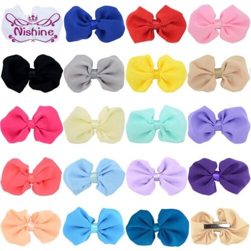 Nishine 10pcs/lot Baby Girls Bows Hair Clip Solid Color Chiffon Bowknot Hairpin Headwear Kids Accessories Birthday Gift