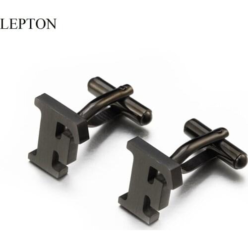 Lepton Stainless steel Letters F Cufflinks for Mens Black & Silver Color Letters F of alphabet Cuff links Men Shirt Cuffs Button