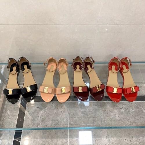 Womens Sandals 2021 Fashion Classic Genuine Sheepskin Patent Leather Wedges Shoes Temperament Style High Heel 4.5 CM