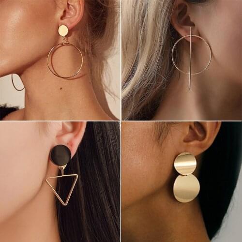 New Fashion Round Dangle Drop Korean Earrings For Women Geometric Round Heart Gold Earring Wedding Jewelry