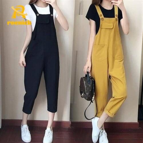 ROENICK Women Spring Ankle-length Jumpsuits Yellow Suspenders Trousers Loose Large Size 4XL Leisure Korean Stylish Chic Rompers