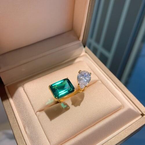 QTT Creative Excellent Ring Female Silver Color Rings for Women Emerald Square Tourmaline Gemstone Wedding Promise Ring Gift