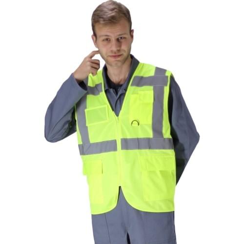 LENS BUSINESS CLOTHES Neon Yellow Engineer Vest/Zipper Warning Vest L