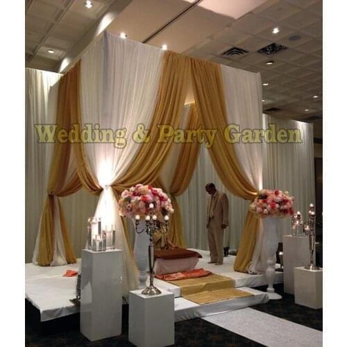 10'x10'x10' White with Gold square canopy drapery with stainless steel Pipes,wedding stage decor wedding curtain