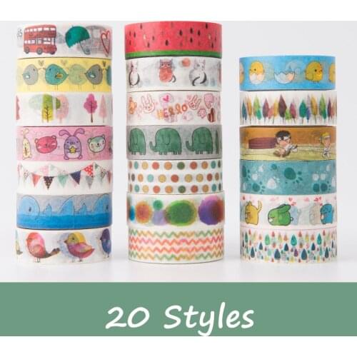 20 pieces/lot) DIY Scrapbooking 15mm Cute Cartoon Washi Tape Kawaii Paper Tape Lot