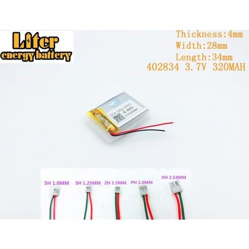 3.7V 320mAh 402834 polymer rechargeable battery FOR 320MAH 3.7V 402834 PLUG GPS MP3 MP4 MP5 bluetooth Lithium polymer battery