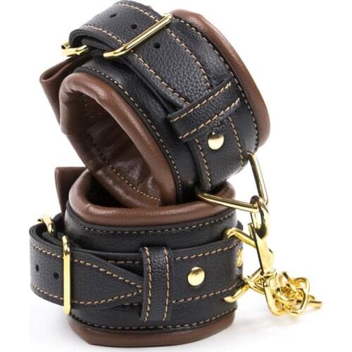 Sex Bondage PU Leather Handcuffs Ankle With Metal Chain For Fetish Bdsm Role Play Adults Game Handcuffs Choker,Erotic Accessory
