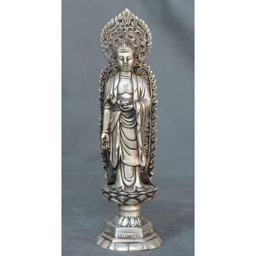 Decoration bronze factory outlets Tibet Silver Tibet Religion Blessing Silver Stand Shakyamuni Rulai Buddha & Backlight Statue