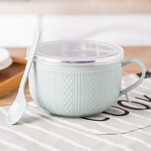Stainless Steel Bowl with Lid Spoon for Instant Noodles Rice Household Utensils wzpi