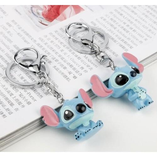 Disney Cartoon Keychain Interstellar Baby Sitting Posture Stitch Keyring Cute Doll Car Key Chain Bag Pendant
