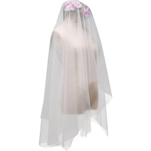 Minimalist Simple Style 2 Tier Double-Layer Women Mesh Fingertip Length Wedding Veil Plain Pleated Drape Bridal Veil With W0YA