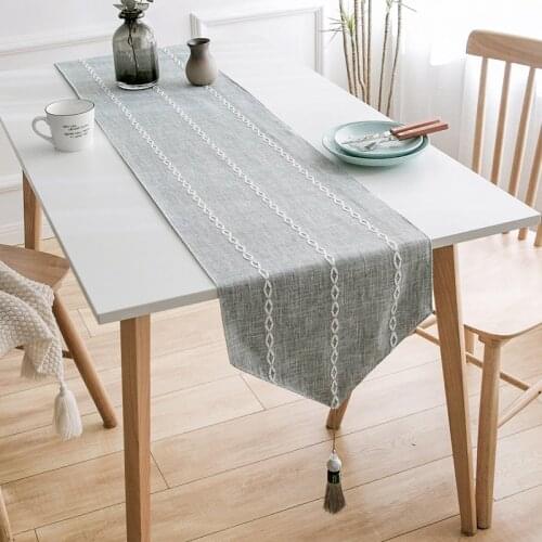 Double-deck Plain cotton Linen tassel Table Runner Wedding Dining Table Cover Table Runner table flag for Diningroom Dresser