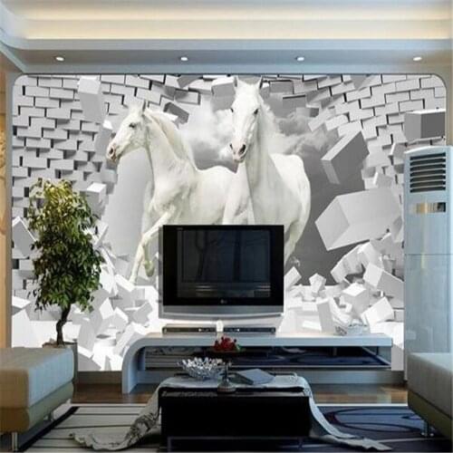 Beibehang 3d stereoscopic hourse murals Chinese TV backdrop brick wallpaper living room bedroom murals papel de parede