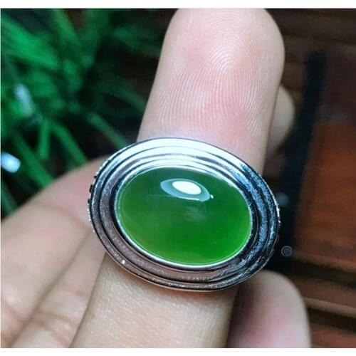 Natural Hetian Jade Man Ring 925 sterling silver Wholesales Fine jewelry 10*14mm gem