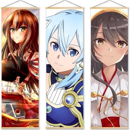 Canvas Home Decor Sword Art Online Picture Print Poster Wall Art Famous Anime Wooden Scroll Hanging Painting Bedside Background
