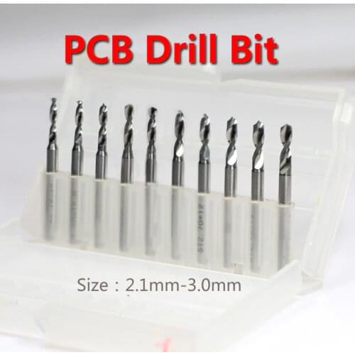 HUHAO 10pcs 2.1mm to 3.0mm PCB Print Circuit Board Drill Bits Hole Micro Carbide Micro CNC PCB Dremel Milling Wood