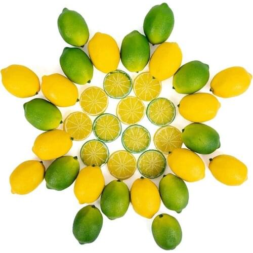 Fake Lemons Limes and Slices Set - Pack of 36 Decorative Faux Citrus Fruits - Artificial Decorations for Home Kitchen