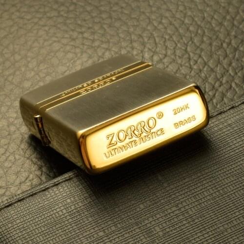 Zorro Kerosene Lighter Brass Shell Stainless Steel Liner Creative Personality Vintage Grinding Wheel Lighter Smoking Gift Box
