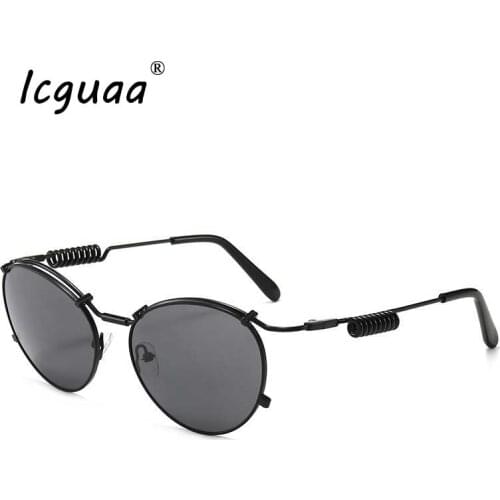 Classic Steampunk Small Frame Round Sunglasses Women Men Frame Flat Lens Alloy Mirror Sun Glasses Oculos de sol