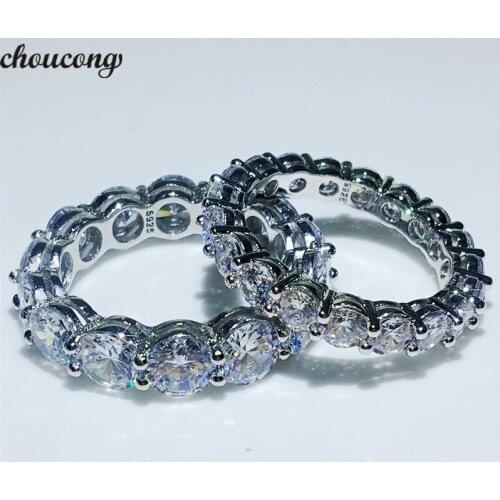 Choucong Handmade Wedding Band Ring Round Cut 4MM/6MM 5A Zircon Sona Cz 925 Sterling Silver Engagement Rings for Women Men Gift