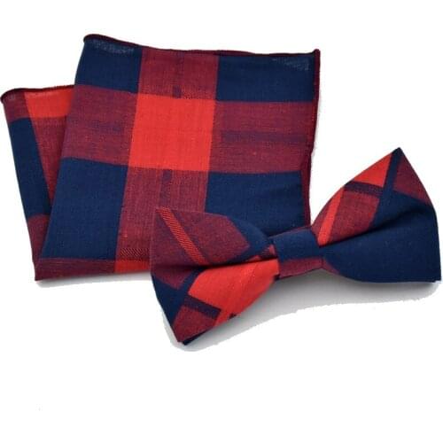 Cotton Bow Tie Set Handkerchief for Man Plaid Butterfly Pocket Square Dress Shirt Striped Bowtie Hanky Satin Bowknot Accessory