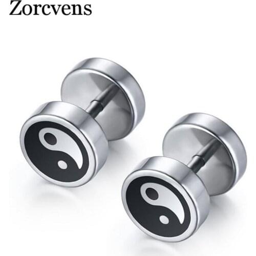 Modyle Punk rock cool men stud earrings stainless steel eight trigrams pattern high quality earrings for men wholesale