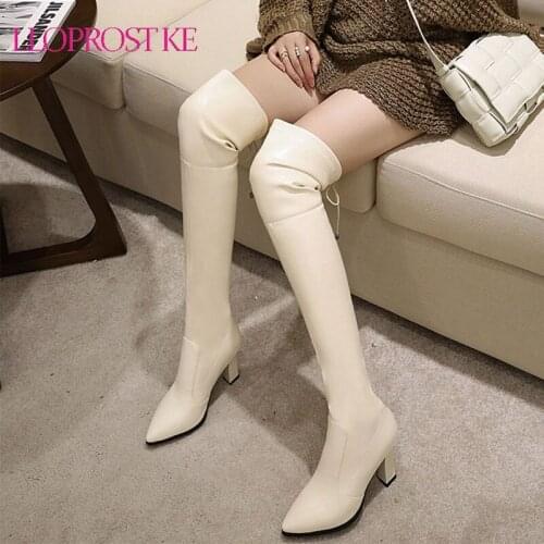 Lloprost ke Thick High Heel Long Boots over the Knee High Boots Womens Winter Boots Round Spring Autumn Shoes Woman Black brown