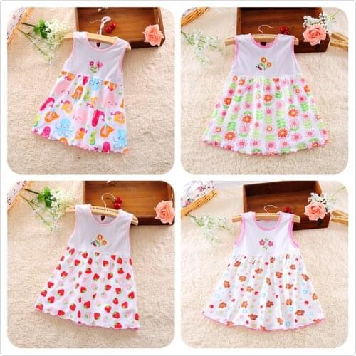 Sweet baby Girl Vest dress Summer Girls Cotton Kids Childrens clothing random color pattern for 0-3 years