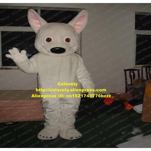 Lovely White Bolt Dog Mascot Costume Mascotte Puppy Cutu Doggie Pup Adult With Big Pink White Ears Brown Eyes No.1417 Free Ship