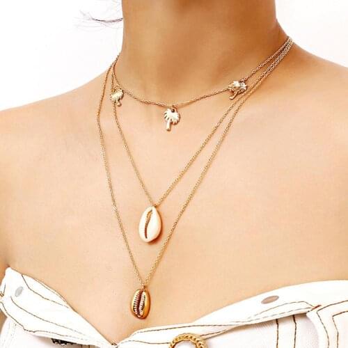 Fashion Women choker Multilayer Palm Tree Shell Pendant Clavicle Chain Necklace Jewelry NeW Womans accesories